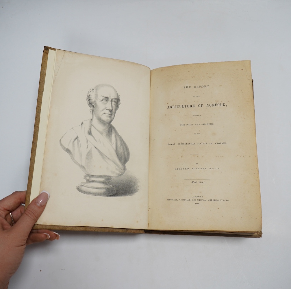 Marshall, William - The Rural Economy of Norfolk...2nd edition, 2 vols. folded map; contemp. half calf and marbled boards. 1795; Bacon, Richard Noverre - The Report on the Agriculture of Norfolk....portrait frontis., fol
